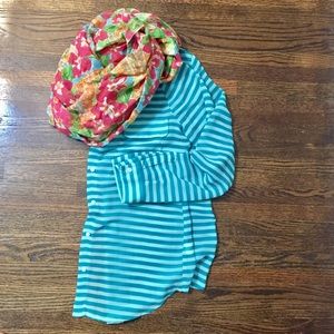 Sheer blue striped button up